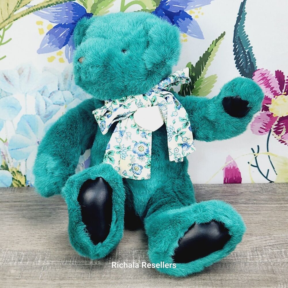 Gund Victorias Secret Green Teddy Bear Plush 15" Vinyl Paw Pads 1992 Vintage